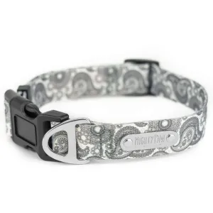 Grey Designer Paisley Dog Collar with Adjustable Tri-Glide Buckle