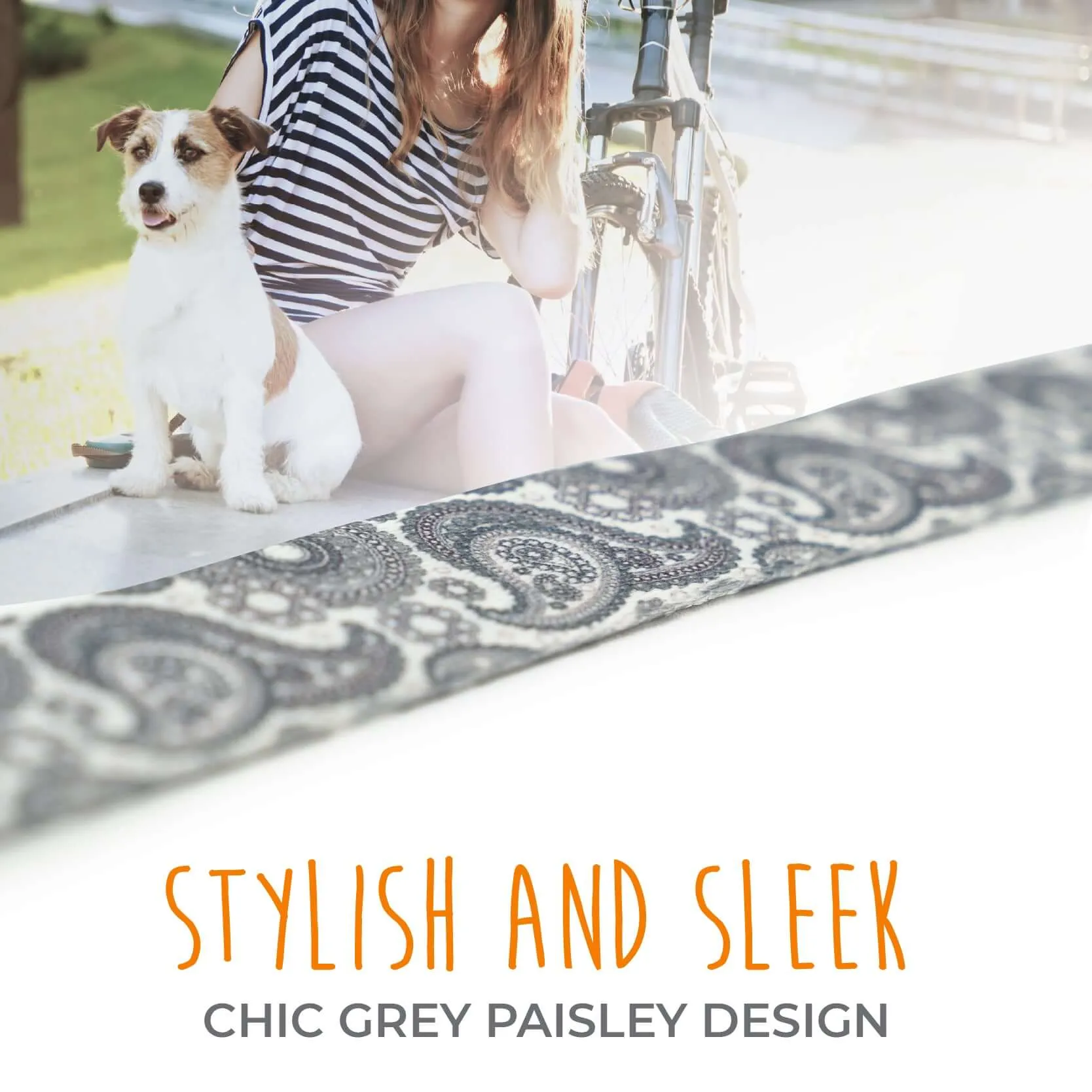 Grey Designer Paisley Dog Collar with Adjustable Tri-Glide Buckle