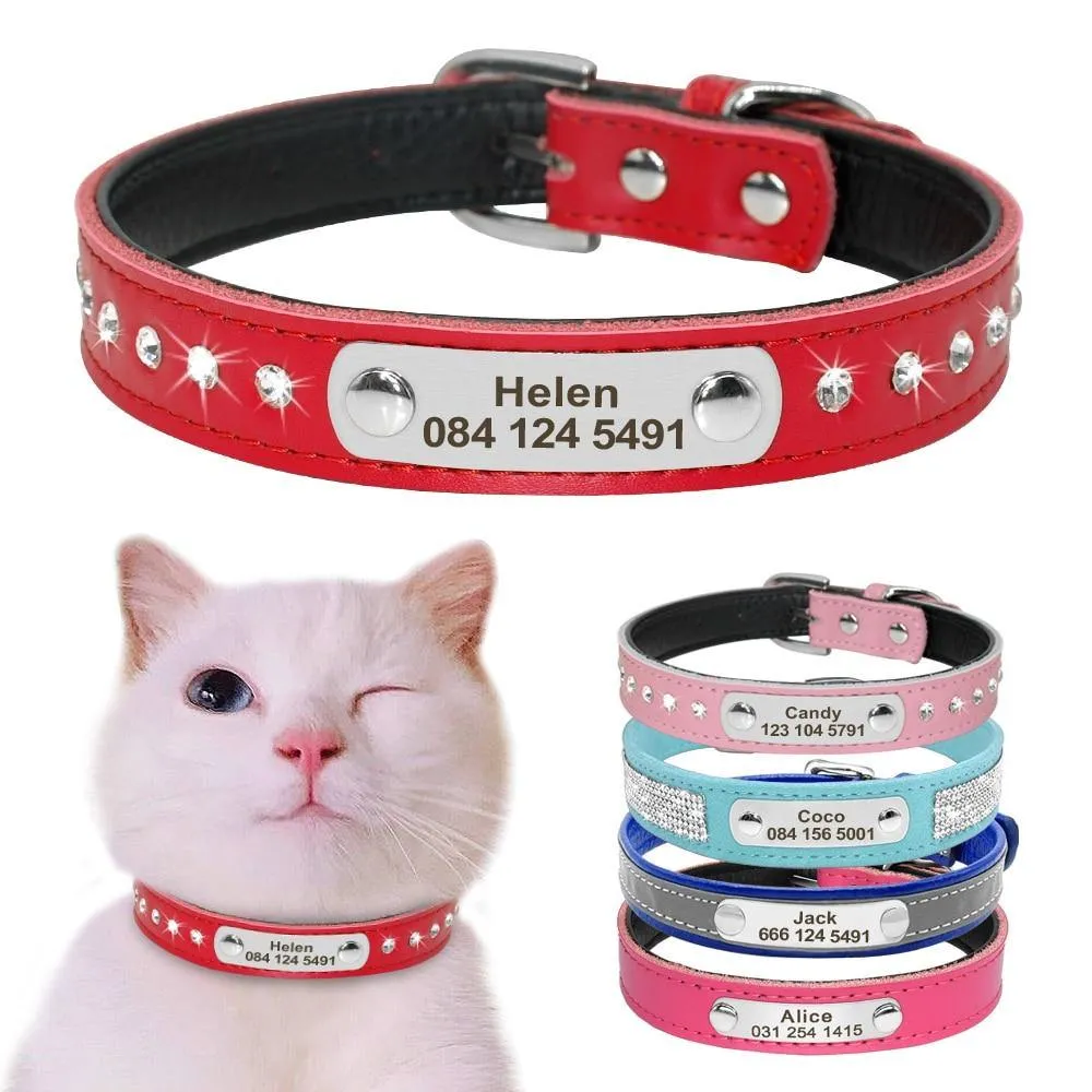 Leather Nameplate Cat Collar