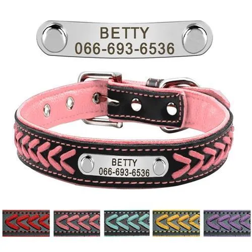 Leather Pet Collar With Personalised Nameplate