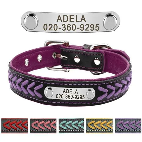 Leather Pet Collar With Personalised Nameplate