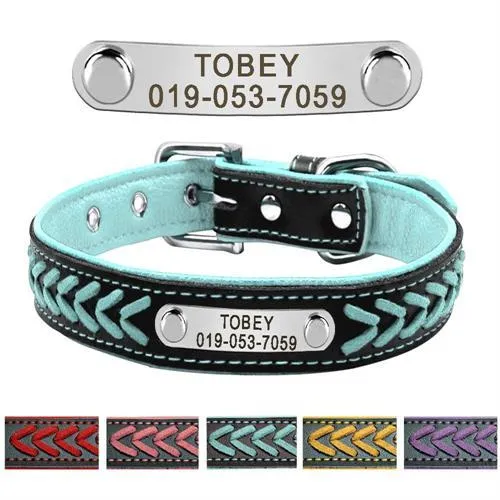 Leather Pet Collar With Personalised Nameplate