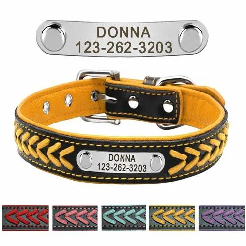 Leather Pet Collar With Personalised Nameplate