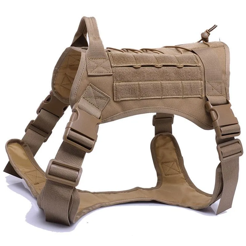 Military Tactical Dog Harness with Handle and Bungee Leash