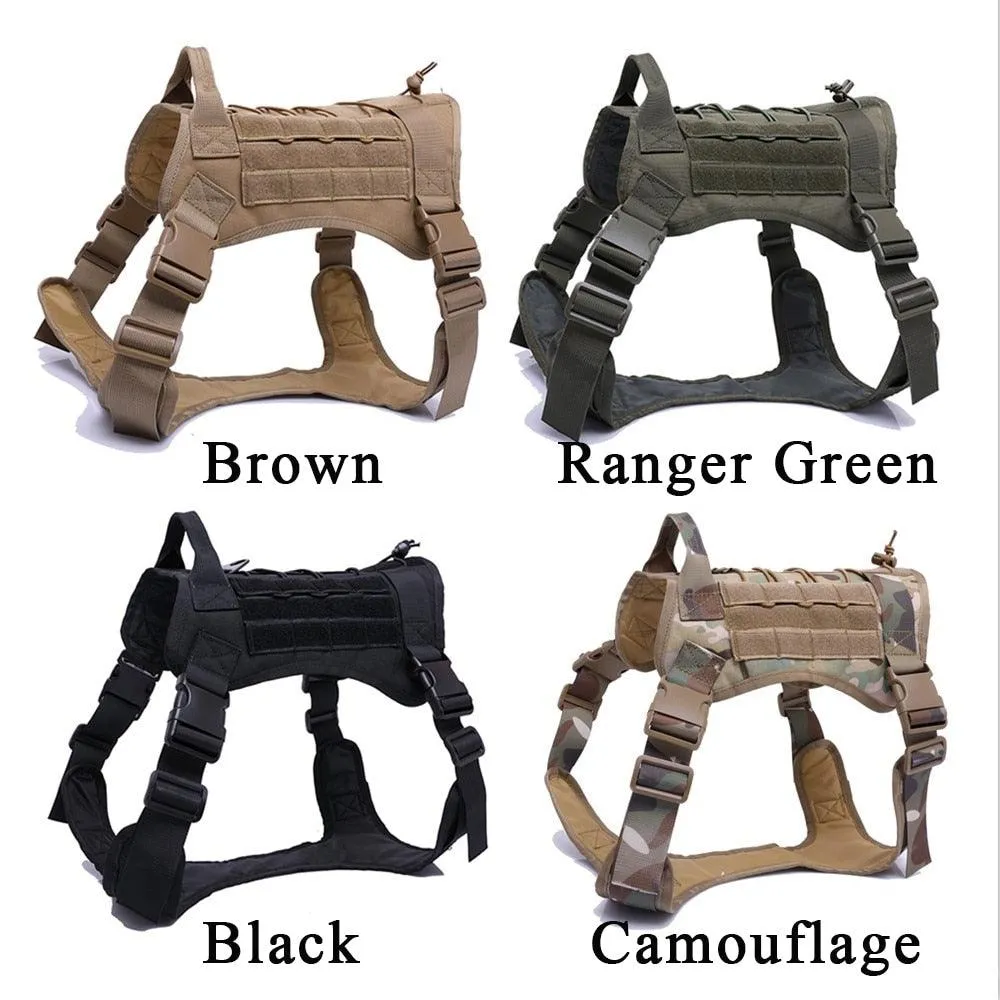 Military Tactical Dog Harness with Handle and Bungee Leash