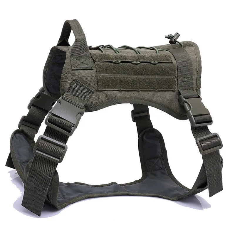 Military Tactical Dog Harness with Handle and Bungee Leash