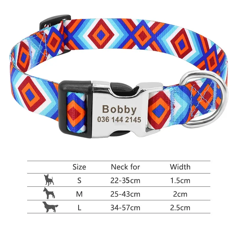 Nylon Dog Collar - Personalized Custom Engraved ID Tag & Nameplate Buckle for Small, Medium & Large Dogs