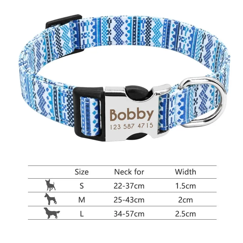 Nylon Dog Collar - Personalized Custom Engraved ID Tag & Nameplate Buckle for Small, Medium & Large Dogs