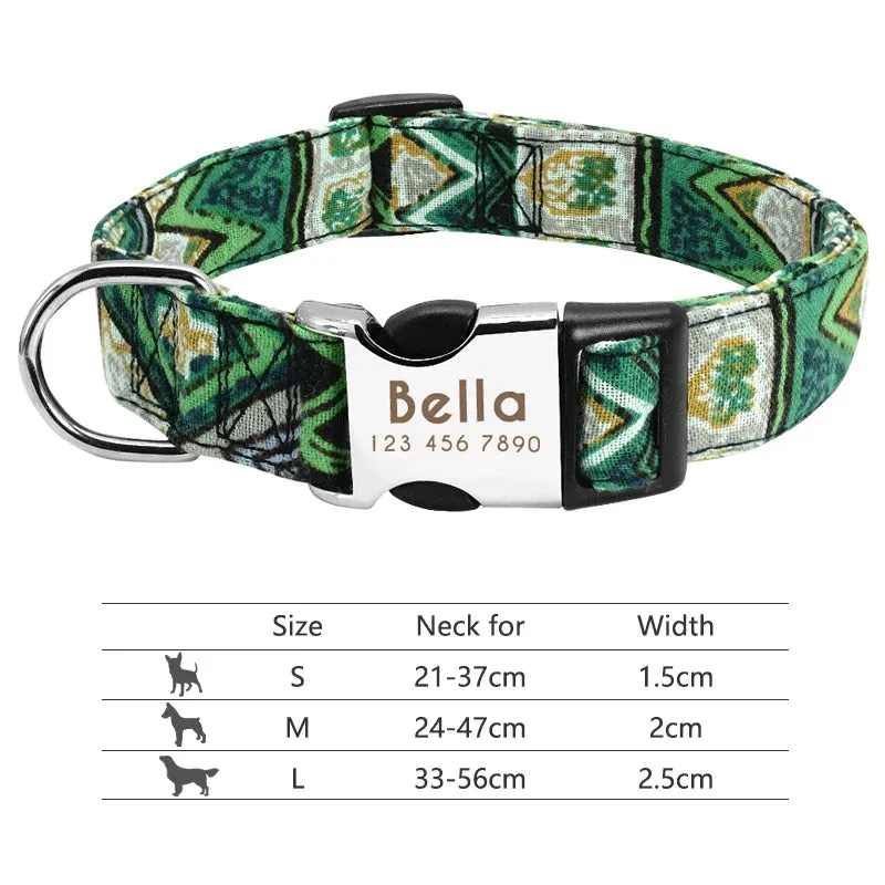 Nylon Dog Collar - Personalized Custom Engraved ID Tag & Nameplate Buckle for Small, Medium & Large Dogs