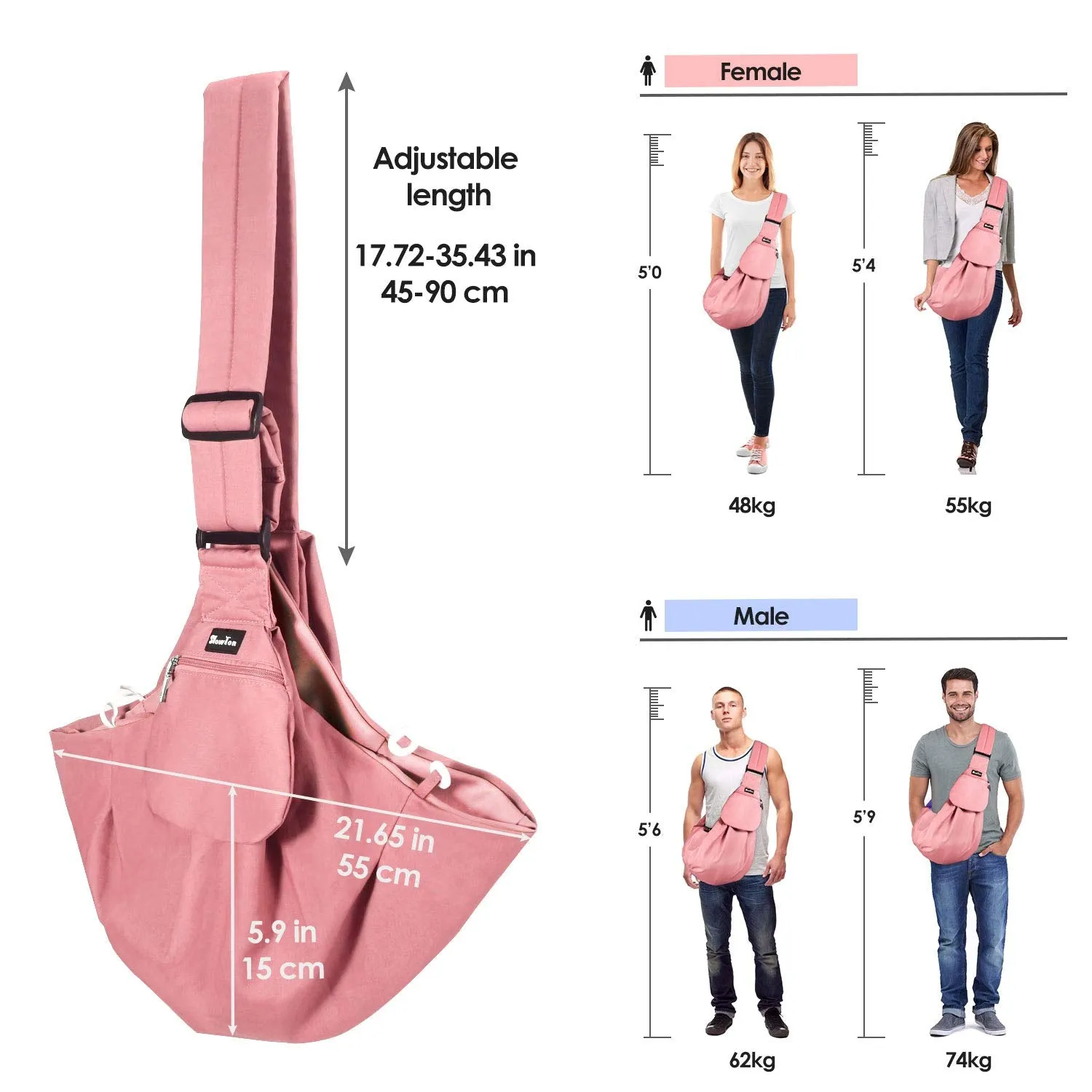 Pet Carrier, Hand Free Sling Adjustable Dog/ Cat - Pink