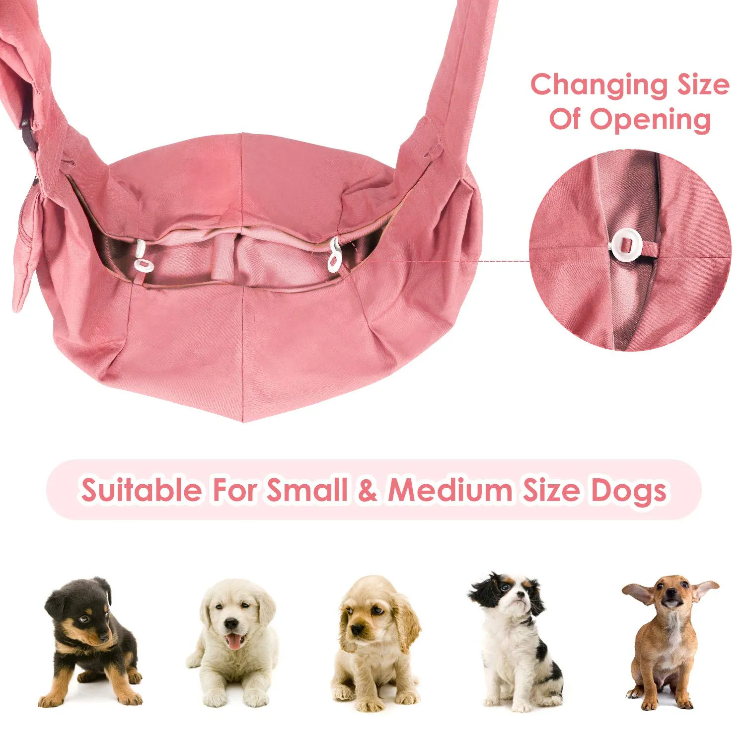 Pet Carrier, Hand Free Sling Adjustable Dog/ Cat - Pink