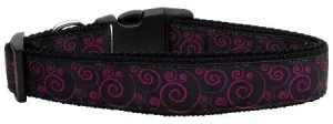 Pink and Black Swirly Nylon Ribbon Dog Collars Medium