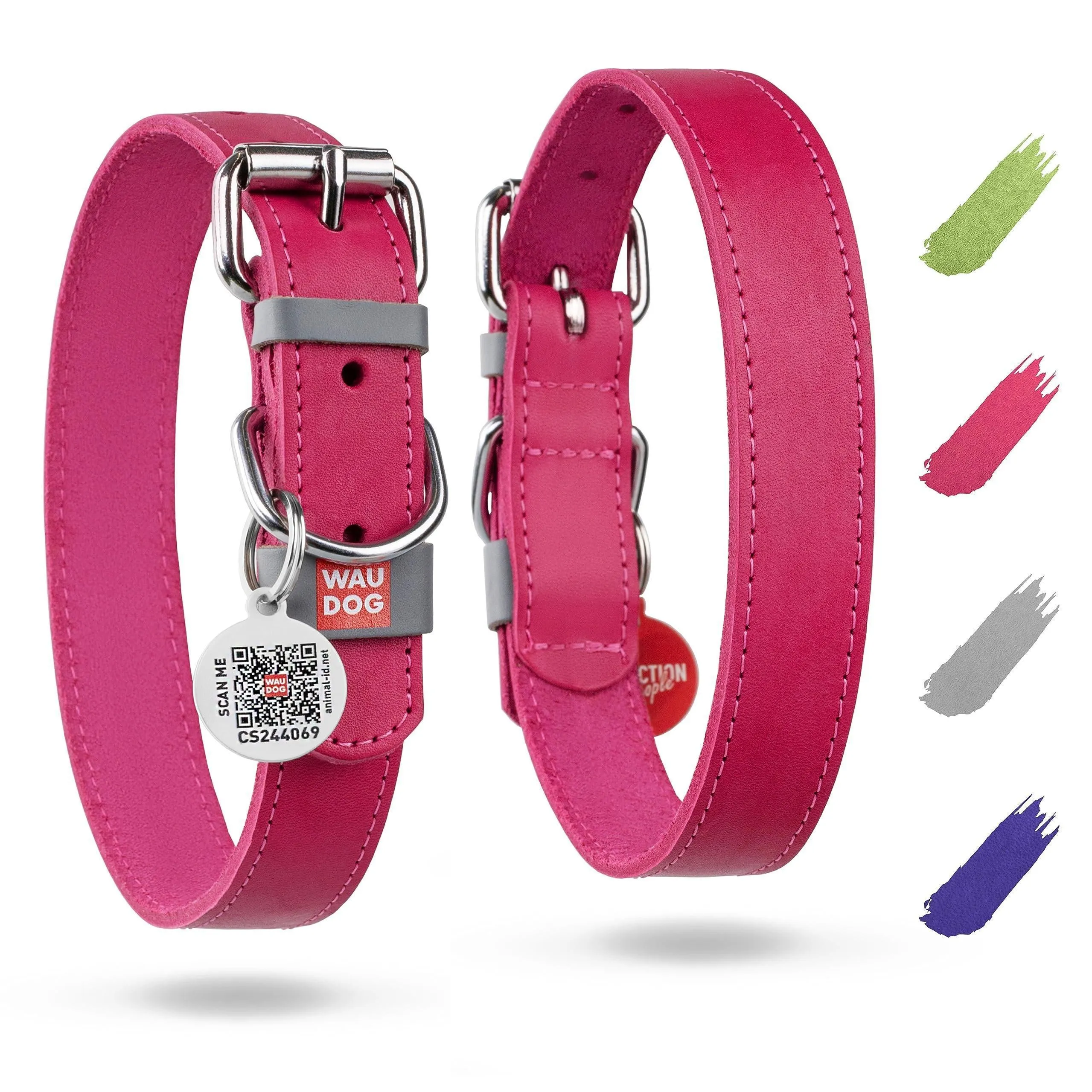 Pink Long Lasting Leather Dog Collar Adjustable for Medium Dogs 1215 inch Neck