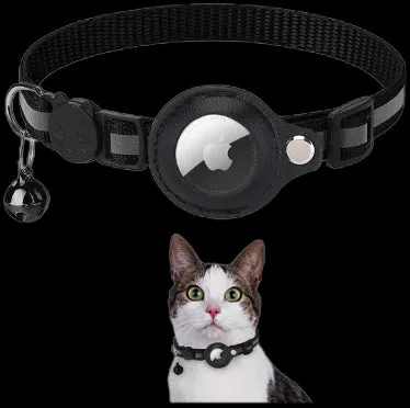 Reflective Airtag Holder Case Cat Puppy Collar-Black