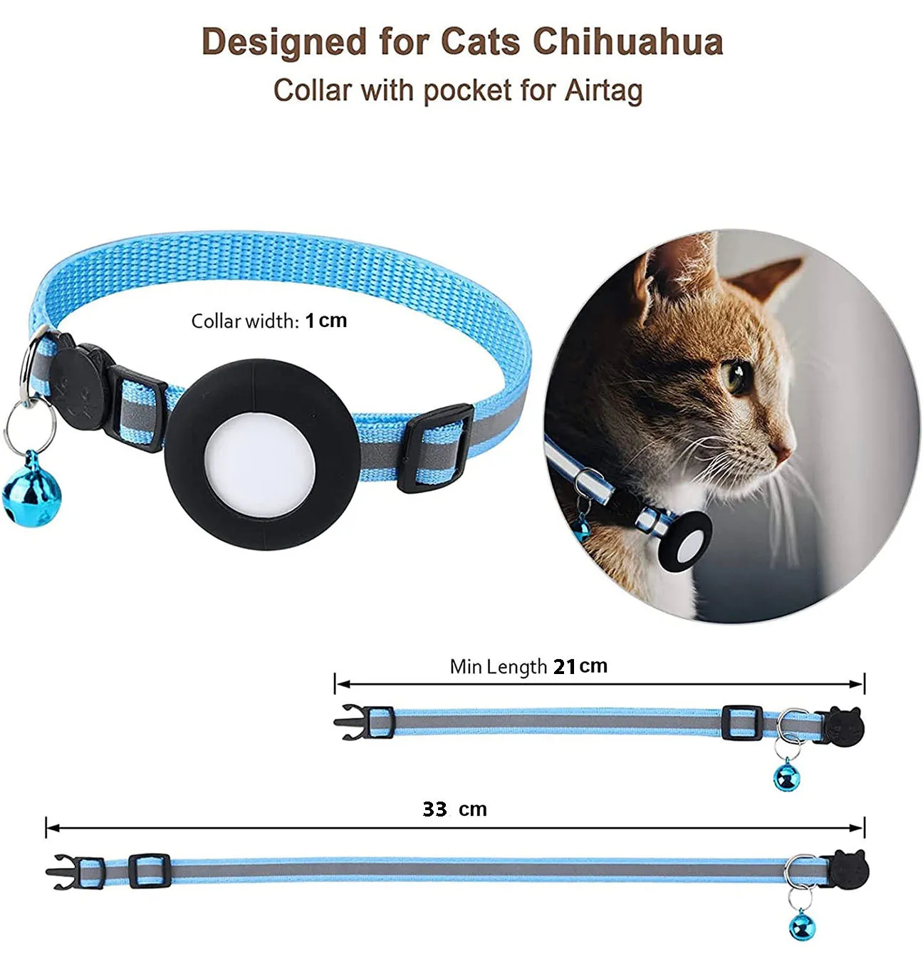 Reflective Airtag Holder Case Cat Puppy Collar-Black