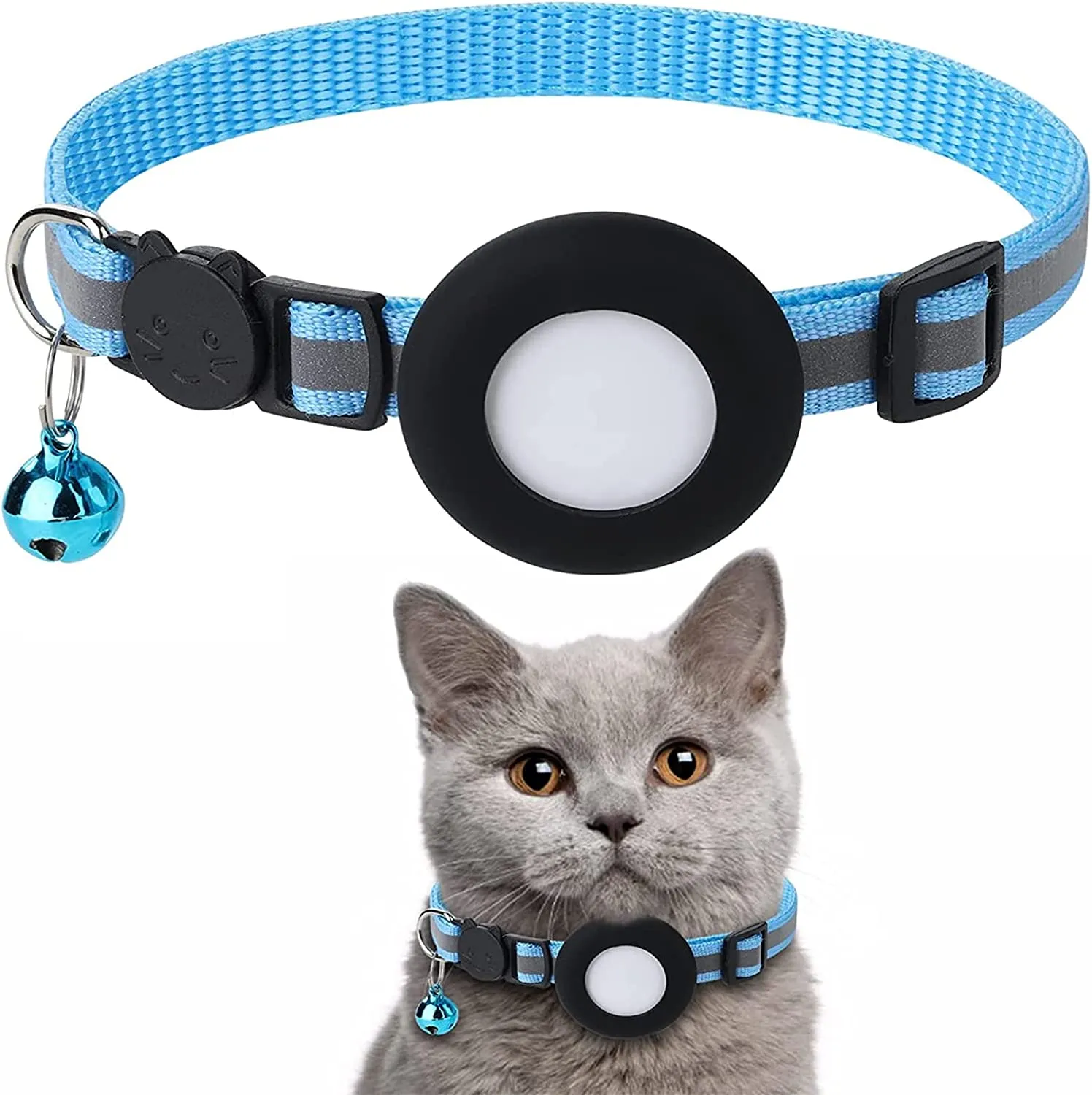 Reflective Airtag Holder Case Cat Puppy Collar-Blue