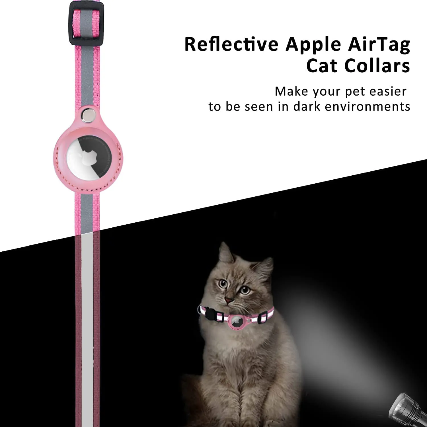 Reflective Airtag Holder Case Cat Puppy Collar-Pink