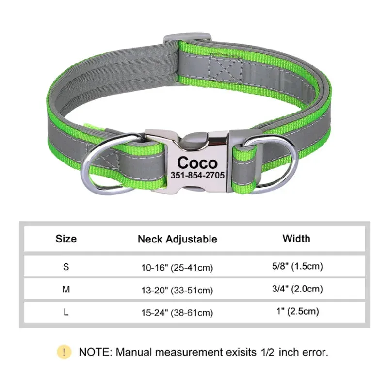 Reflective Personalized Dog Collar - Engraved ID Soft Padded Nylon Collar, Adjustable for Small, Medium, and Large Dogs