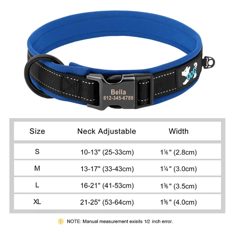 Reflective Personalized Dog Collar - Engraved ID Soft Padded Nylon Collar, Adjustable for Small, Medium, and Large Dogs