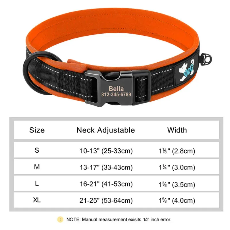 Reflective Personalized Dog Collar - Engraved ID Soft Padded Nylon Collar, Adjustable for Small, Medium, and Large Dogs