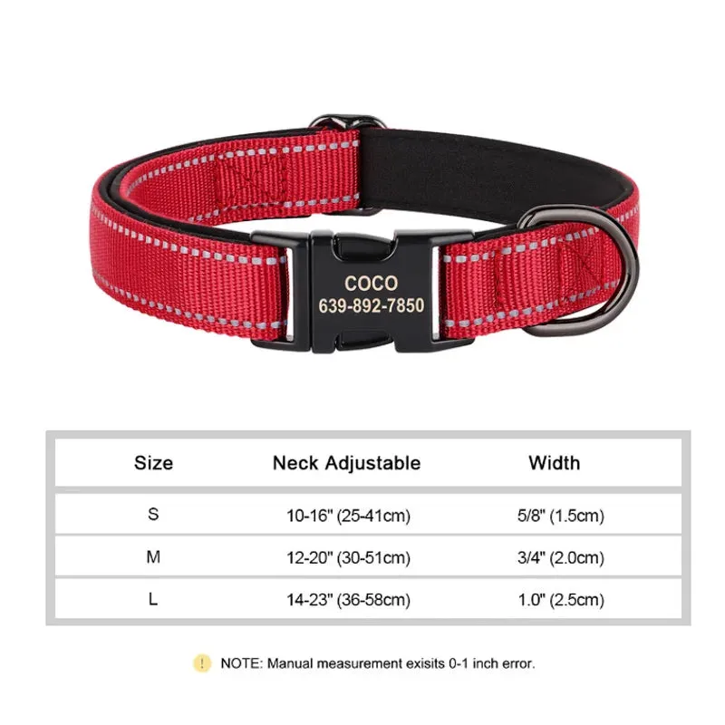 Reflective Personalized Dog Collar - Engraved ID Soft Padded Nylon Collar, Adjustable for Small, Medium, and Large Dogs