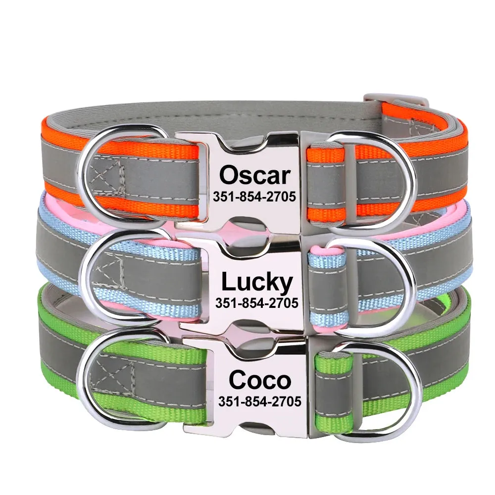 Reflective Personalized Dog Collar - Engraved ID Soft Padded Nylon Collar, Adjustable for Small, Medium, and Large Dogs