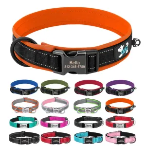 Reflective Personalized Dog Collar - Engraved ID Soft Padded Nylon Collar, Adjustable for Small, Medium, and Large Dogs