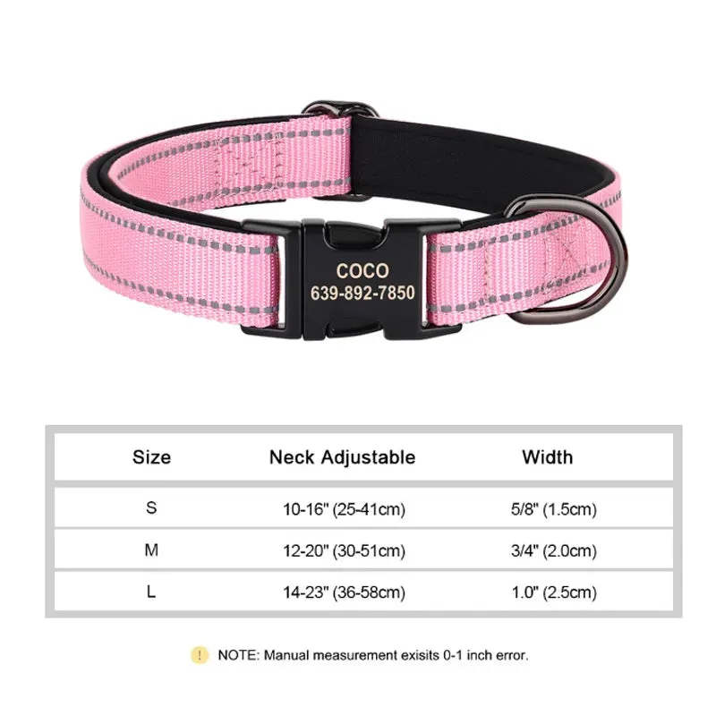 Reflective Personalized Dog Collar - Engraved ID Soft Padded Nylon Collar, Adjustable for Small, Medium, and Large Dogs