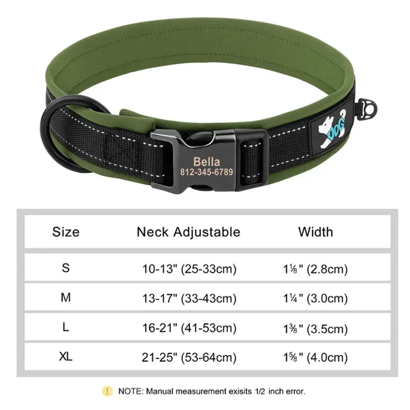 Reflective Personalized Dog Collar - Engraved ID Soft Padded Nylon Collar, Adjustable for Small, Medium, and Large Dogs