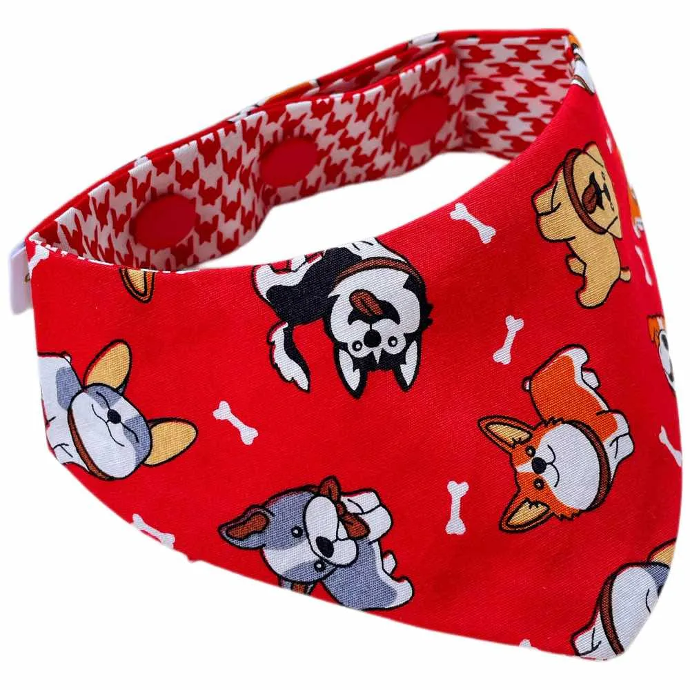 RuffCo Handcrafted Reversible Bandana For Cats & Dogs (Red Puppies)