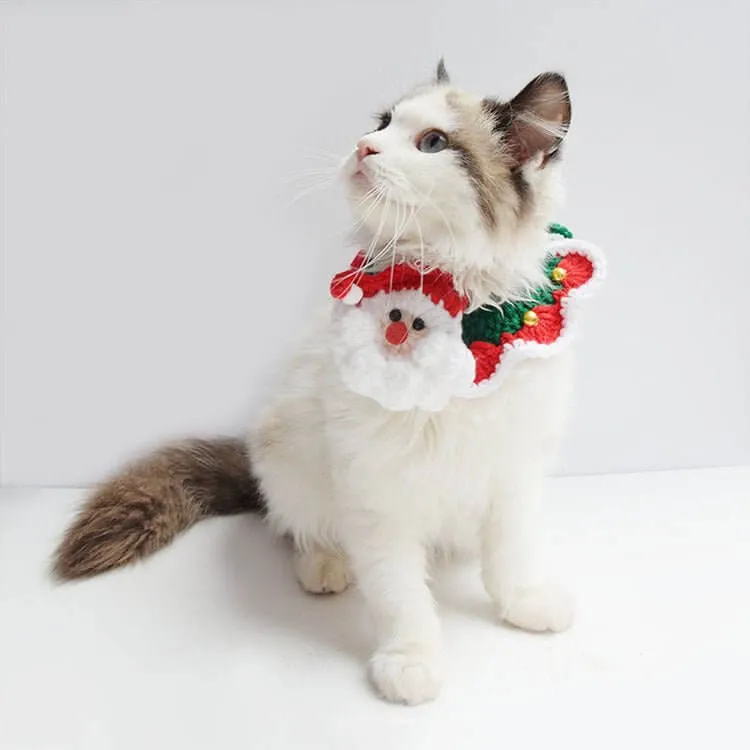 Santa Claus Pattern Handmade Knitted Pet Christmas Collar for Dog Cat