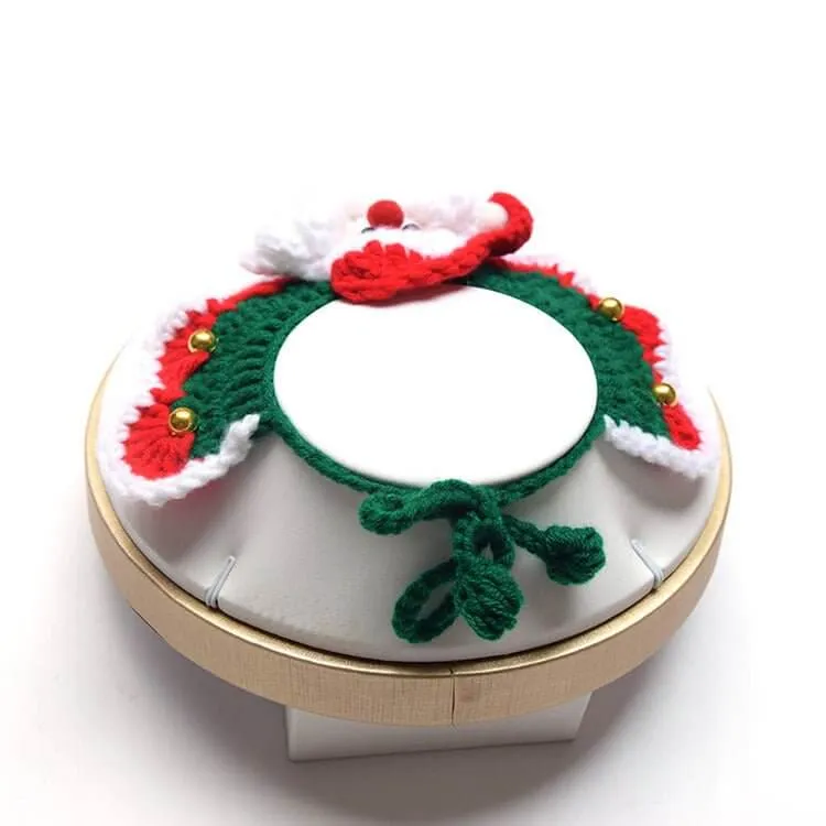 Santa Claus Pattern Handmade Knitted Pet Christmas Collar for Dog Cat