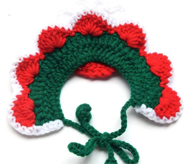 Santa Claus Pattern Handmade Knitted Pet Christmas Collar for Dog Cat