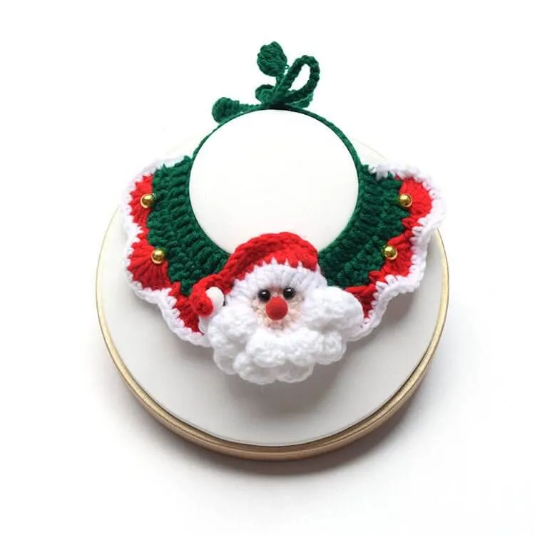 Santa Claus Pattern Handmade Knitted Pet Christmas Collar for Dog Cat