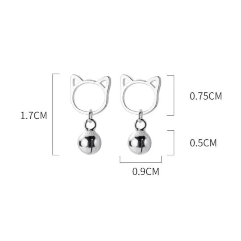 Sterling Silver Cat Ears Stud Earrings With Drop Ball