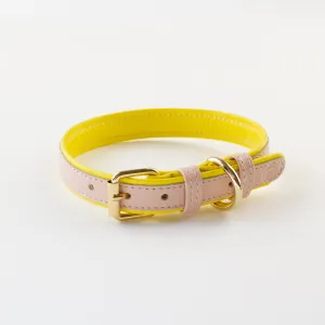 Willow Walks leather collar in two tone pink and yellow