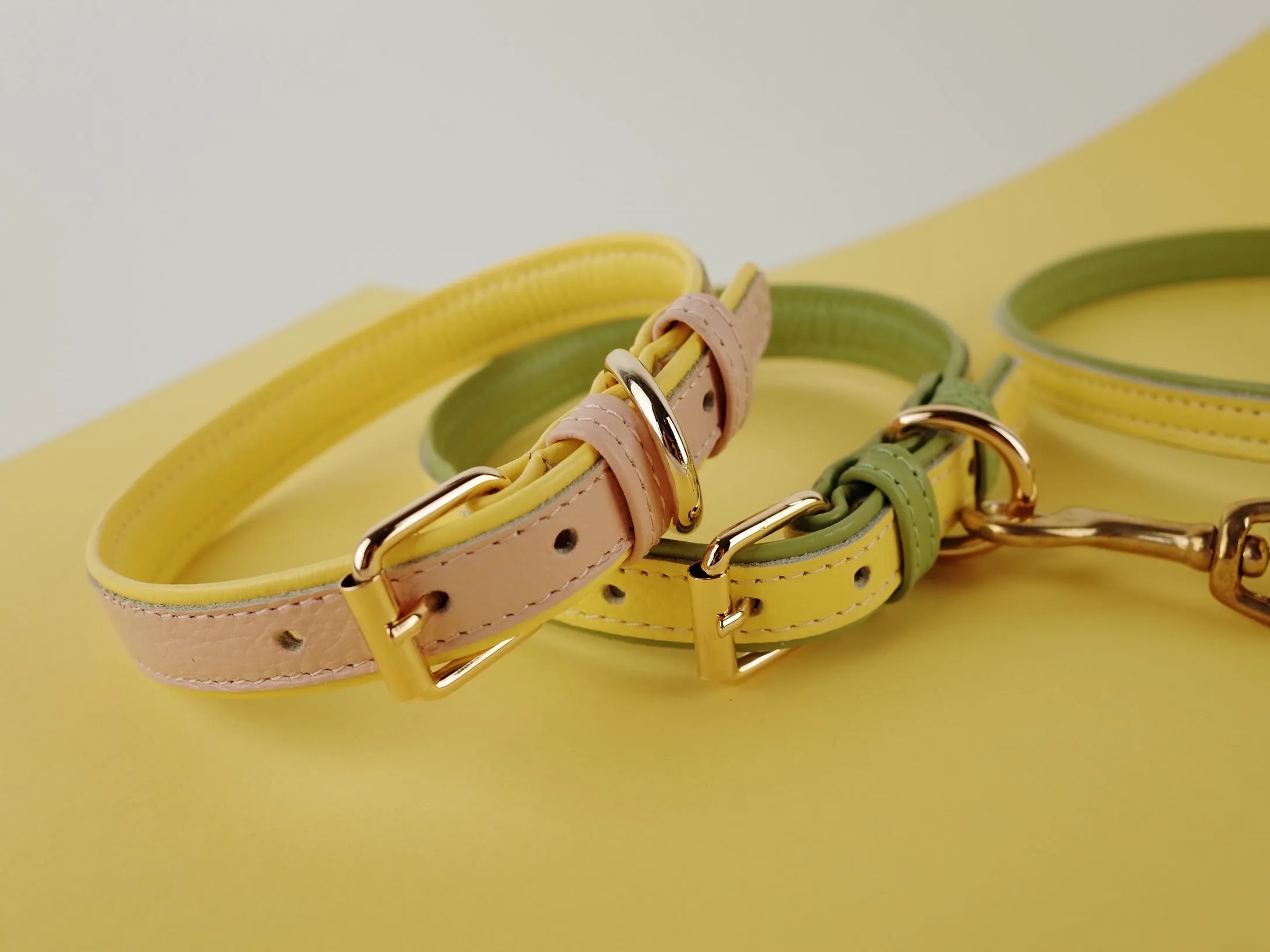 Willow Walks leather collar in two tone pink and yellow