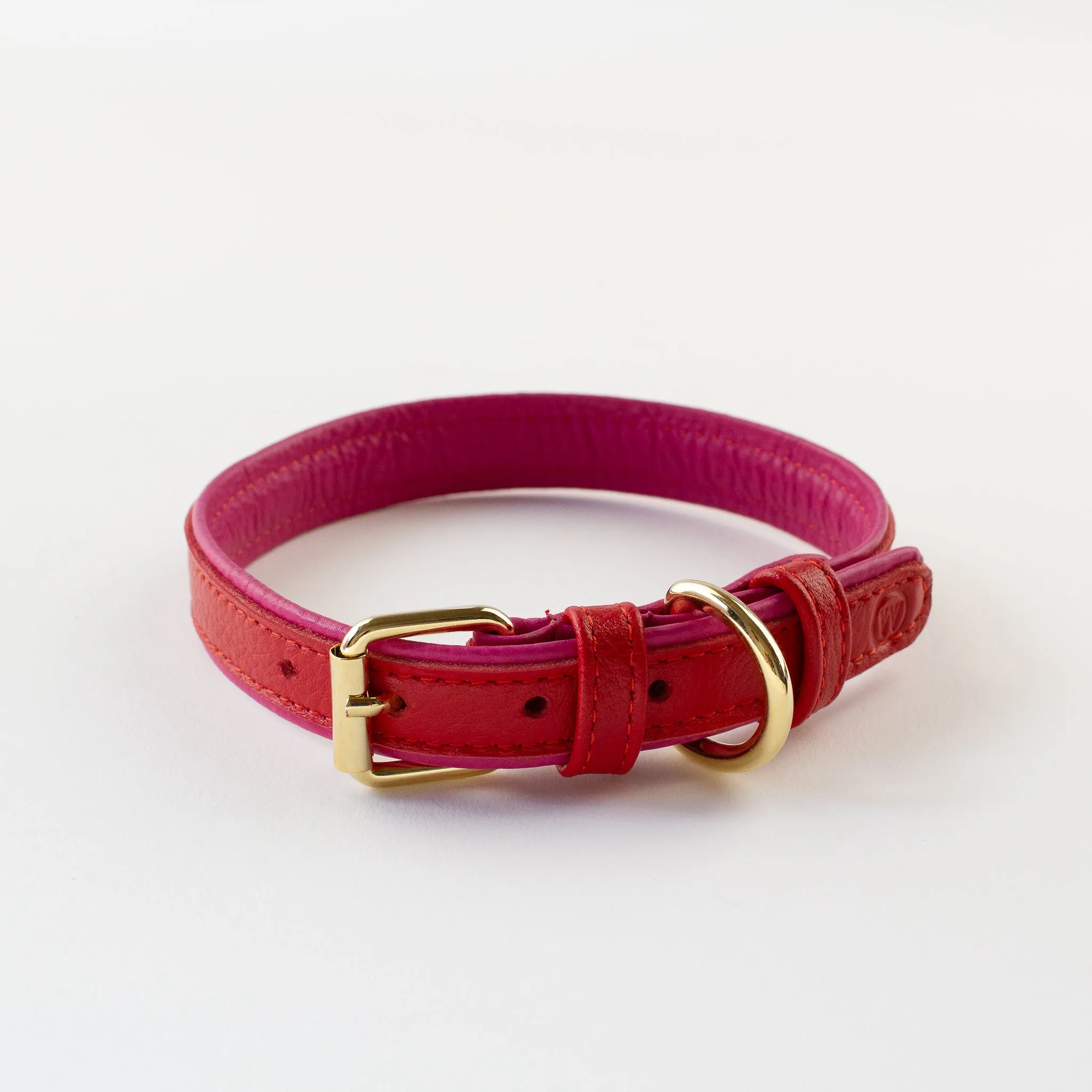 Willow Walks leather collar in two tone red and fuchsia