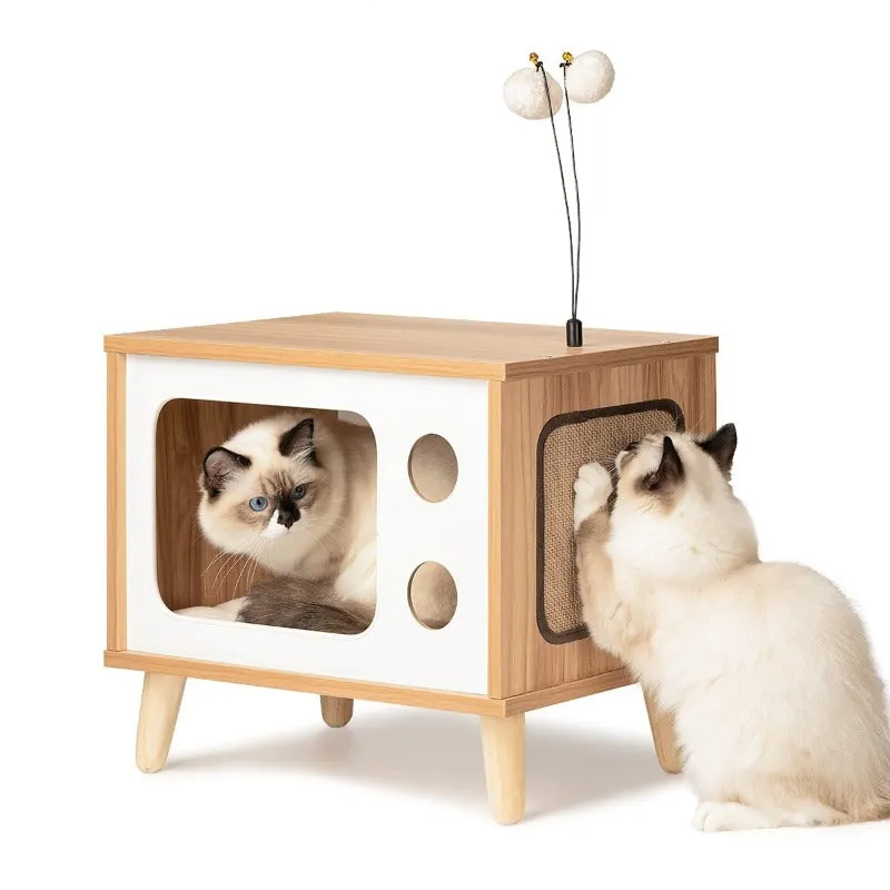 Wooden Cat House Luxury Furniture With Cat Scratcher