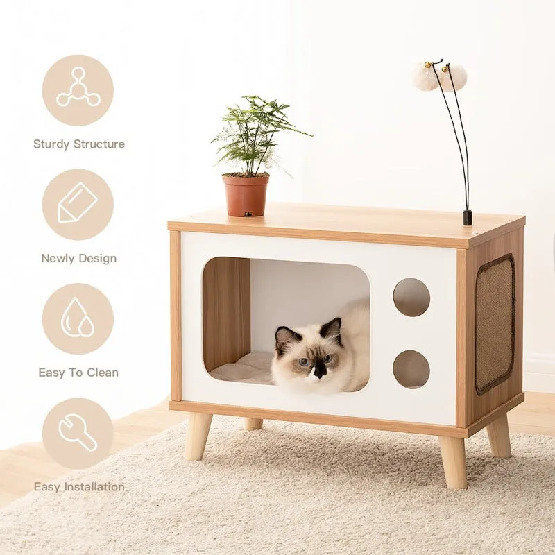 Wooden Cat House Luxury Furniture With Cat Scratcher