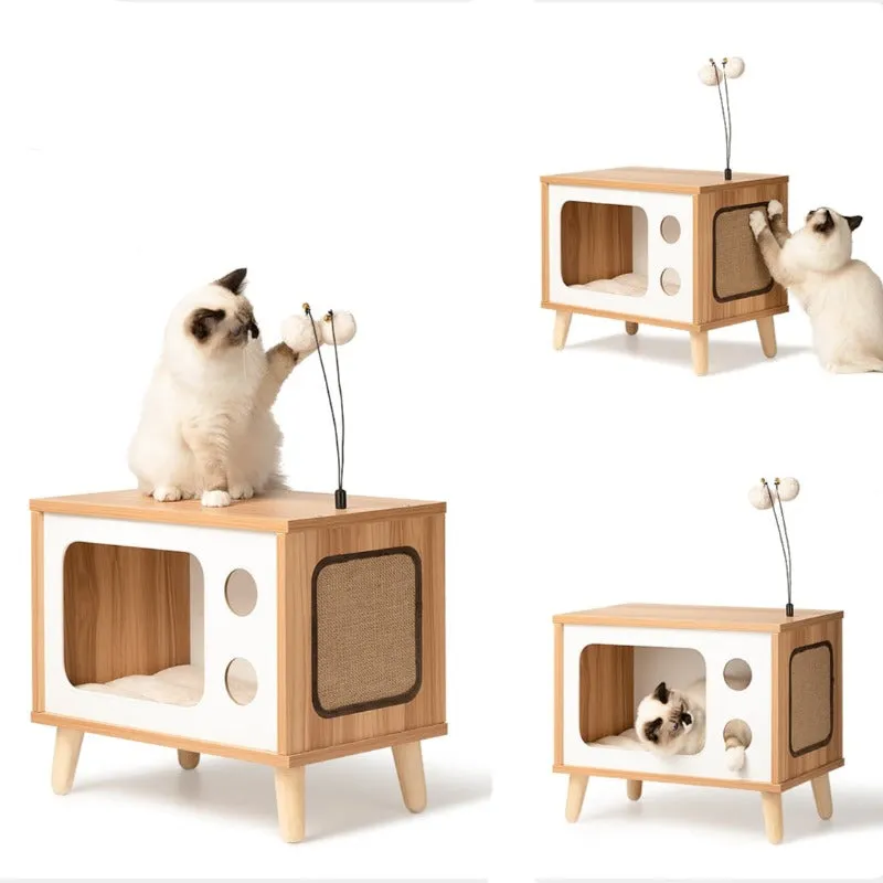 Wooden Cat House Luxury Furniture With Cat Scratcher